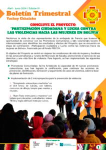 Concluye el proyecto: Participación ciudadana y lucha contra la violencia hacia las mujeres en Bolivia